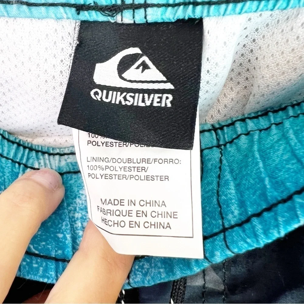 QUIKSILVER BLUE GRAY BLACK LOGO CARGO POCKET SWIM BEACH BOARD SHORTS YOUTH LARGE
